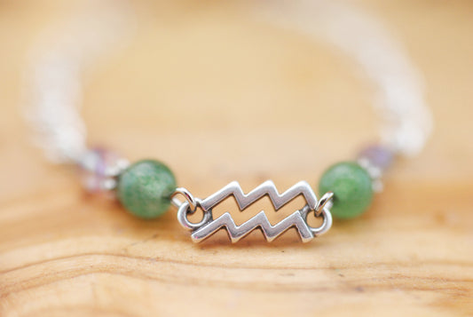 Armschmuck Wassermann versilbert mit Malachit und Aventurin - Sternzeichen Schmuck