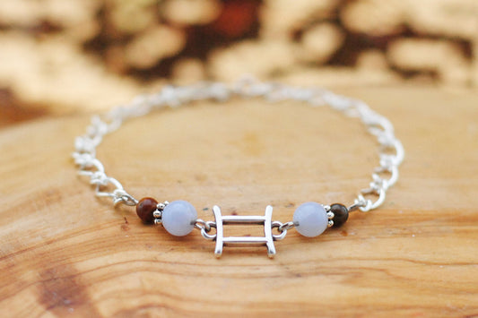 Armschmuck Zwillinge versilbert mit Chalcedon und Tigerauge - Sternzeichen Schmuck